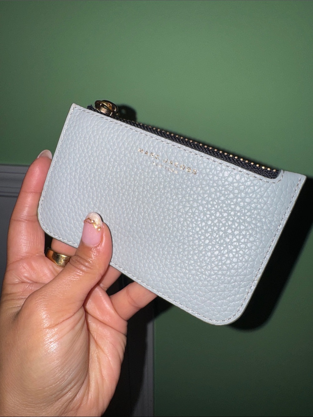 Marc Jacobs Pale Blue Pebbled Leather Zip Card Case